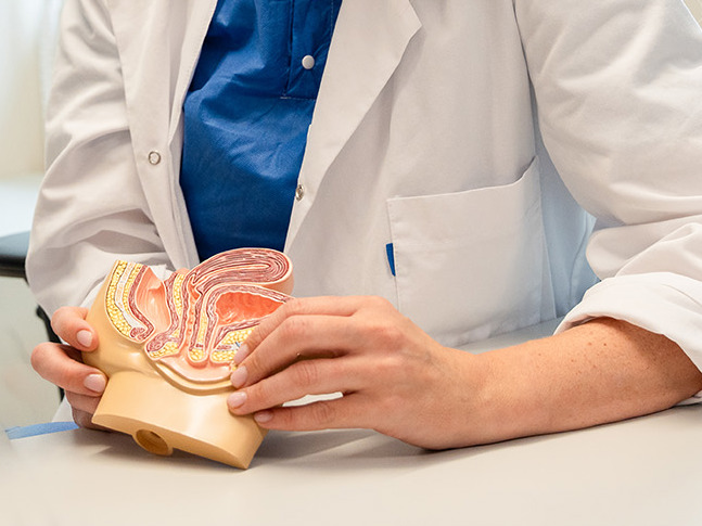 Kvinne holder en figur av underlivet