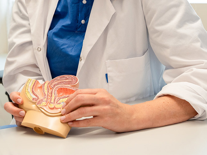 Kvinne holder en figur av underlivet