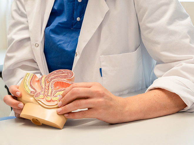 Kvinne holder en figur av underlivet